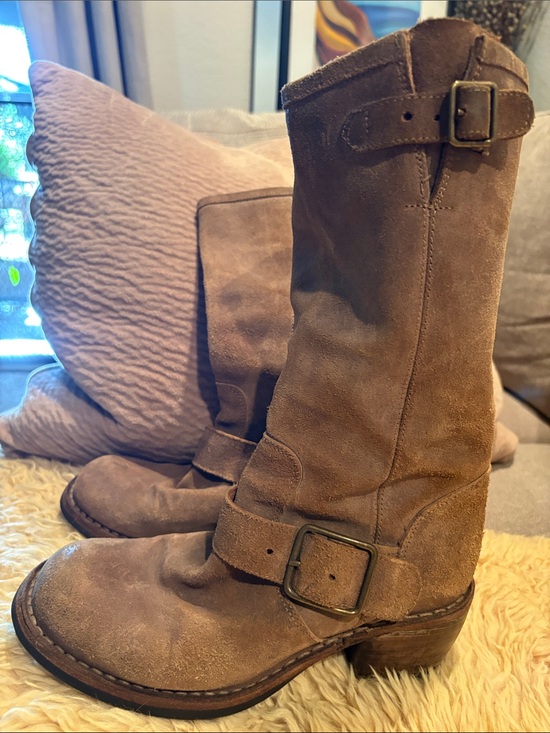 Fiorentini + Baker Shoes - Fiorentini + Baker Brown Suede Mid-Calf Buckle Heeled Boots